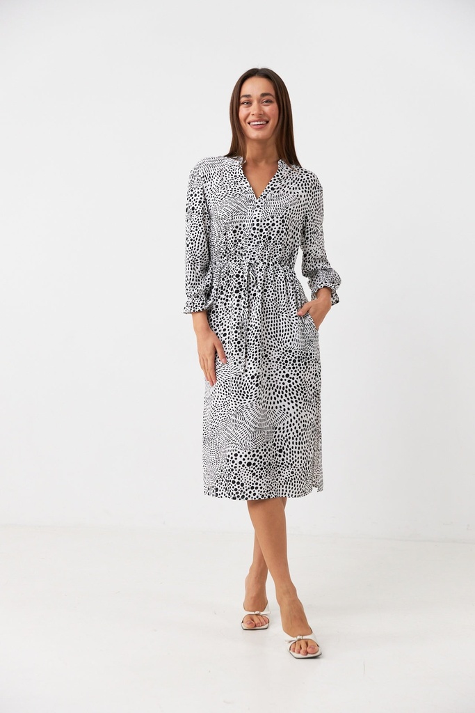 Dress with drawstring at the waist