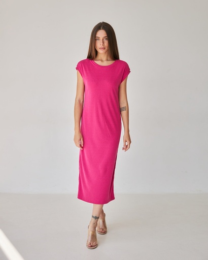 Straight dress with slits in ribbed knit